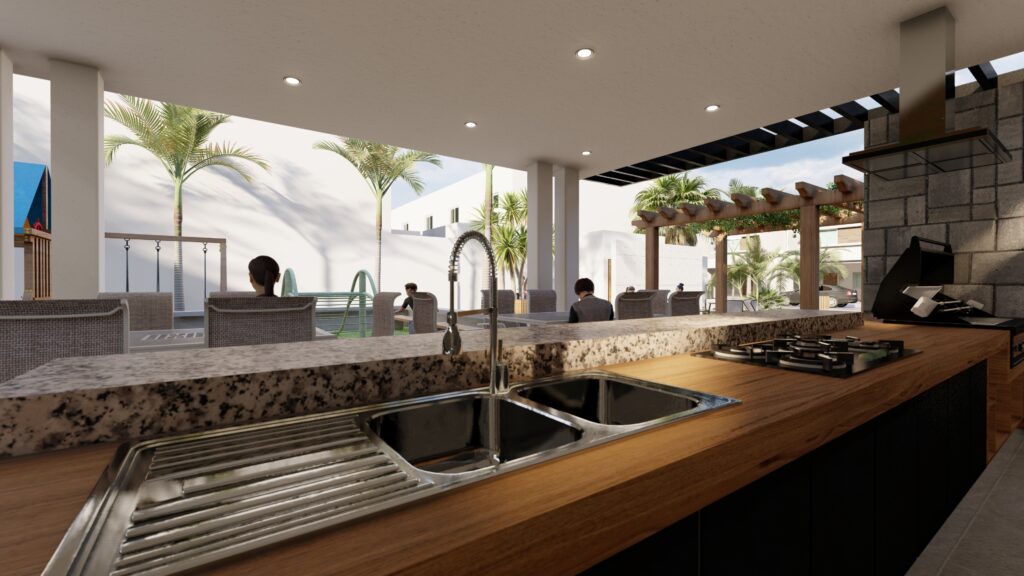 Área común moderna que complementa el estilo de vida de quienes buscan casas con jardín en un entorno residencial.